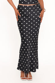 Blaine Maxi Skirt - Black Polka