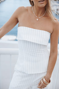 Blakely Strapless Top - White Pinstripe