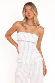 Blakely Strapless Top - White Pinstripe