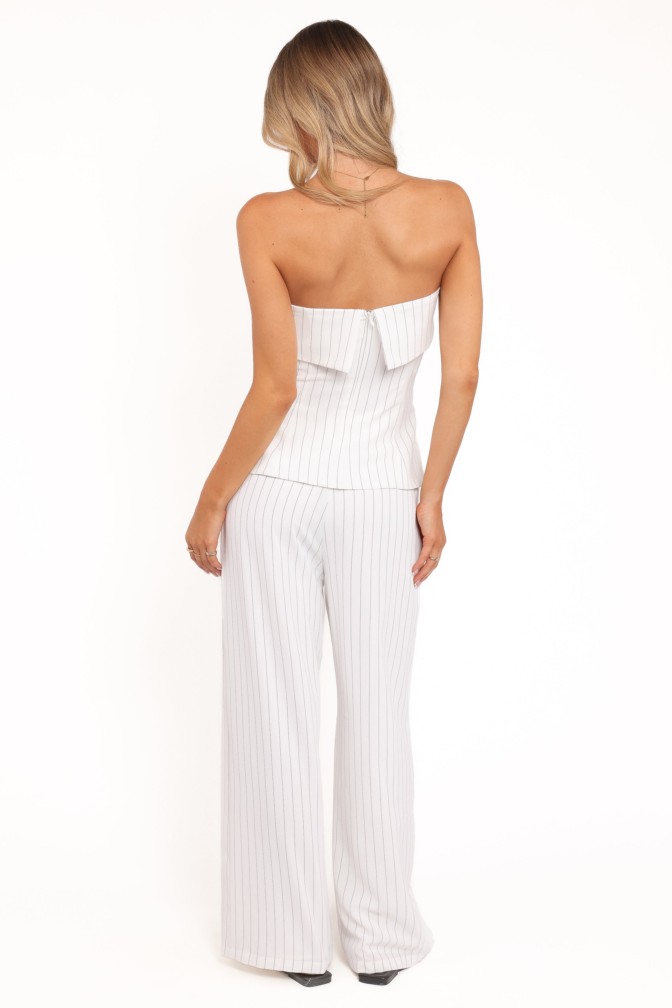 Blakely Wide Leg Pant - White Pinstripe
