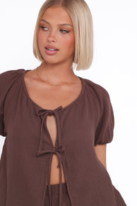 Bonnie Short Sleeve Top - Chocolate Brown