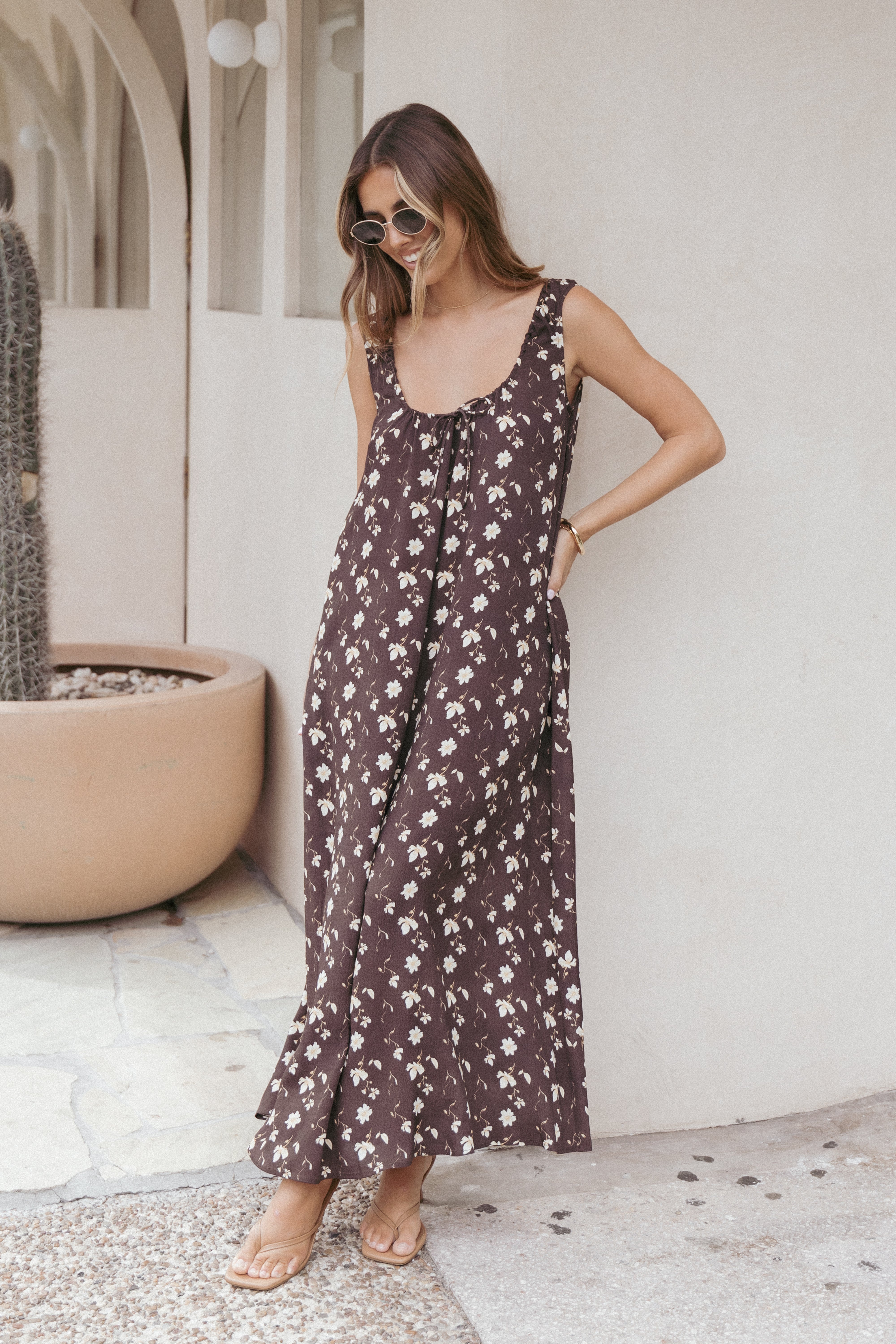 Bowman Maxi Dress - Brown Floral