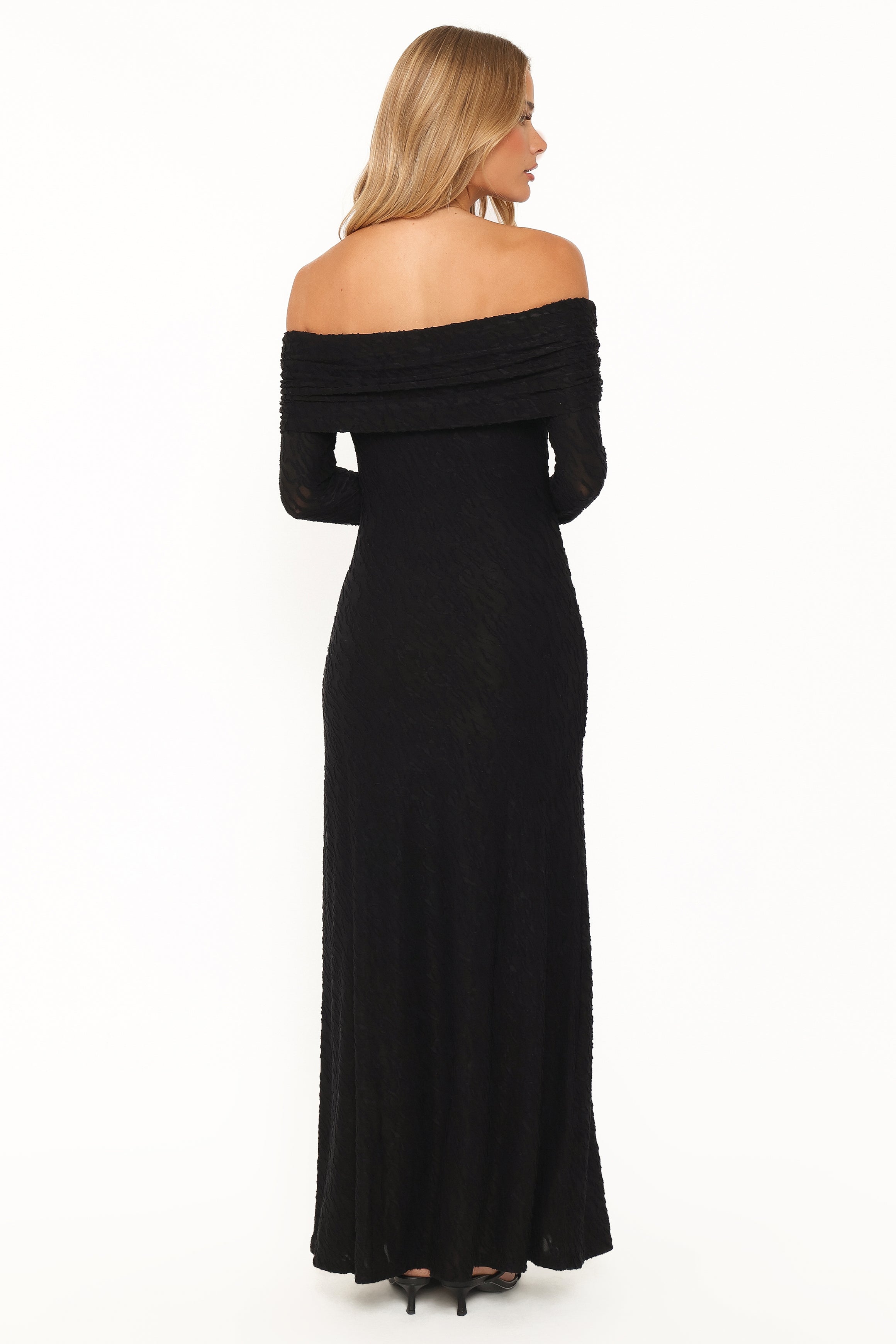 Brandy Textured Mesh Maxi Dress - Black