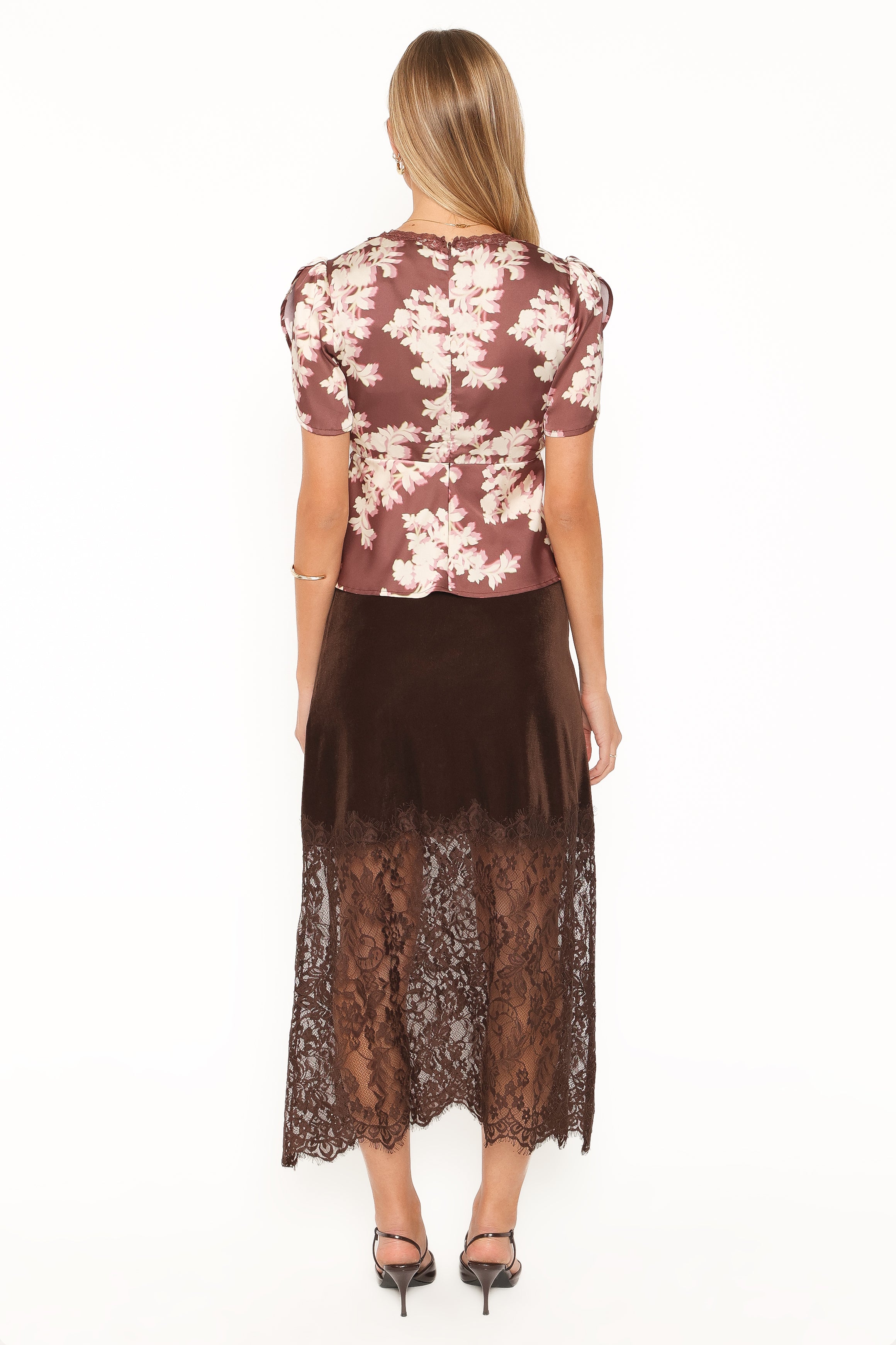 Bridie Lace Trim Midi Skirt - Chocolate Velvet