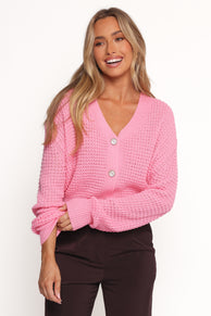 Bronwyn Waffle Knit Cardigan - Pink