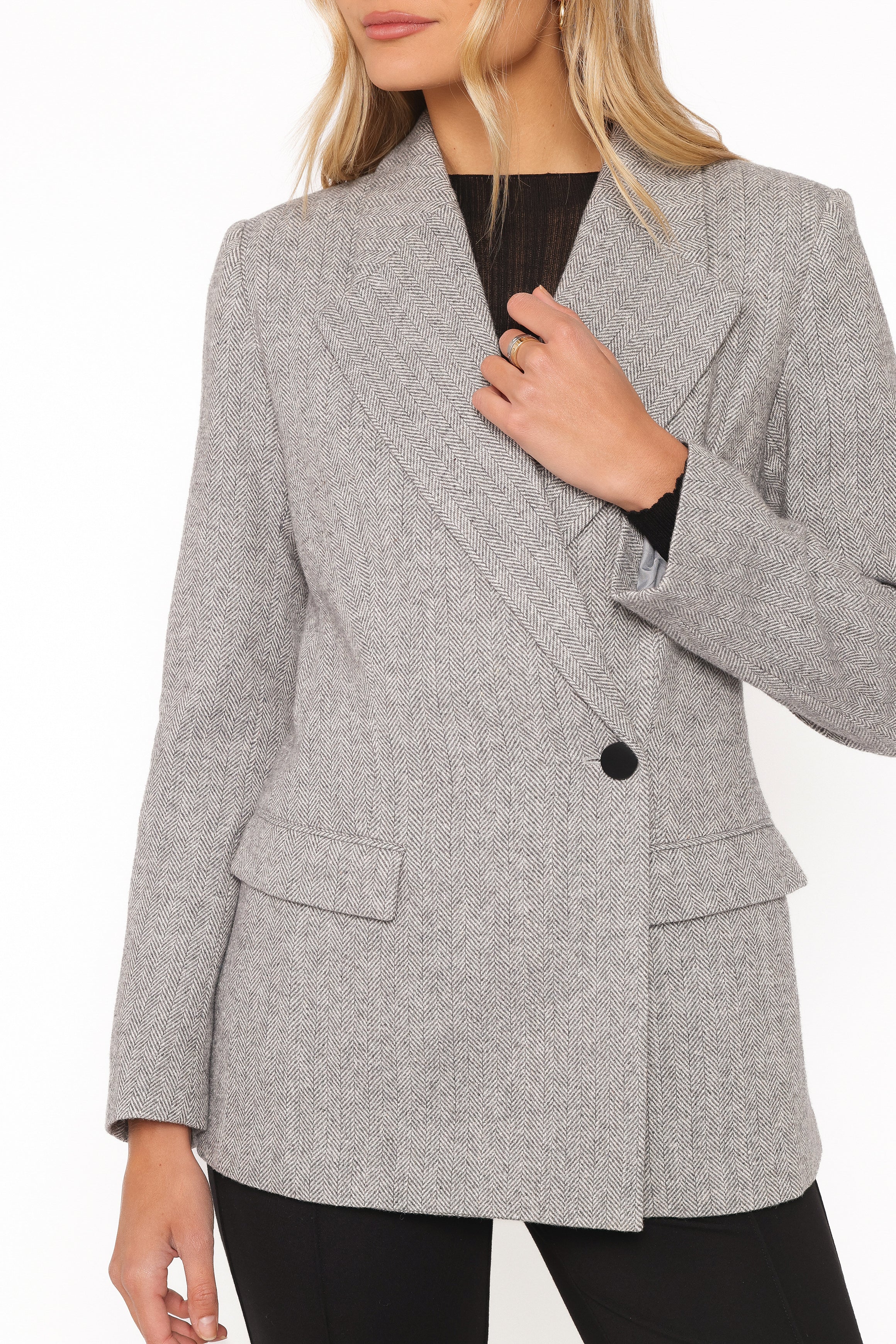 Brookes Double Breasted Blazer - Grey Houndstooth