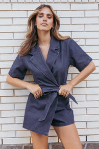 Bruna Denim Playsuit - Dark Wash