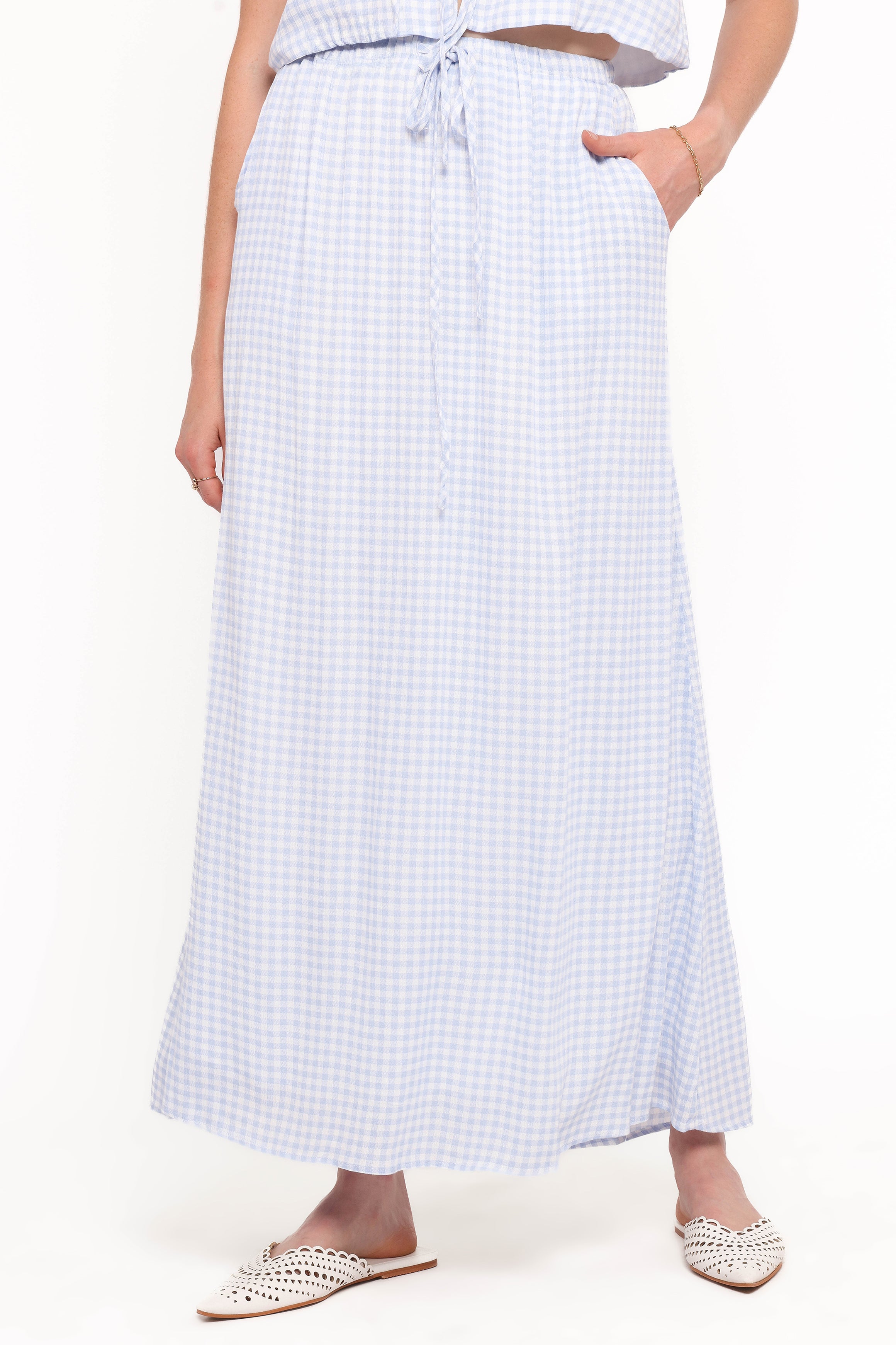 Captie Cotton Skirt Set - Blue Gingham