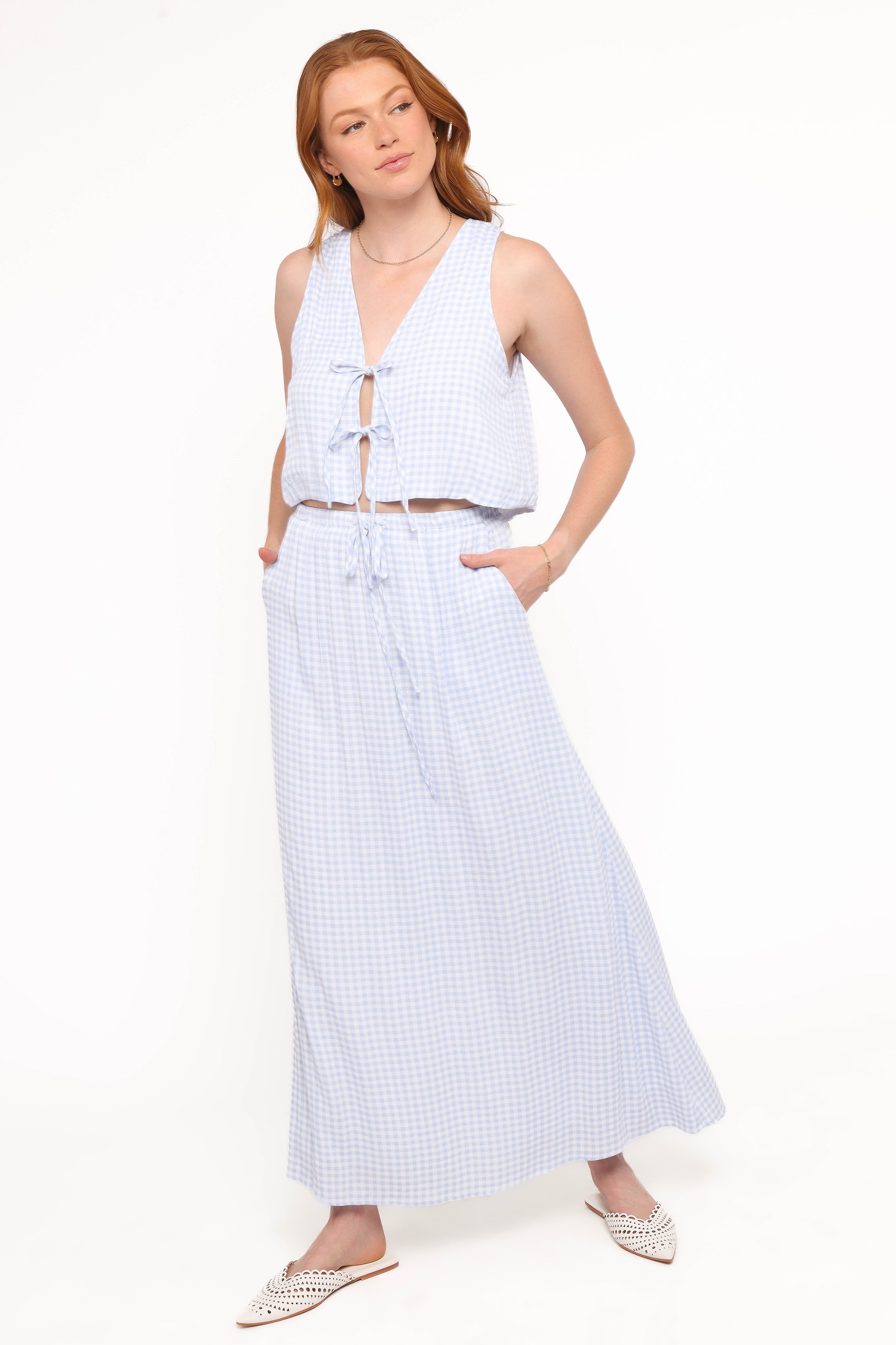 Captie Cotton Skirt Set - Blue Gingham