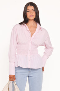 Cameron Shirred Shirt - Pale Pink