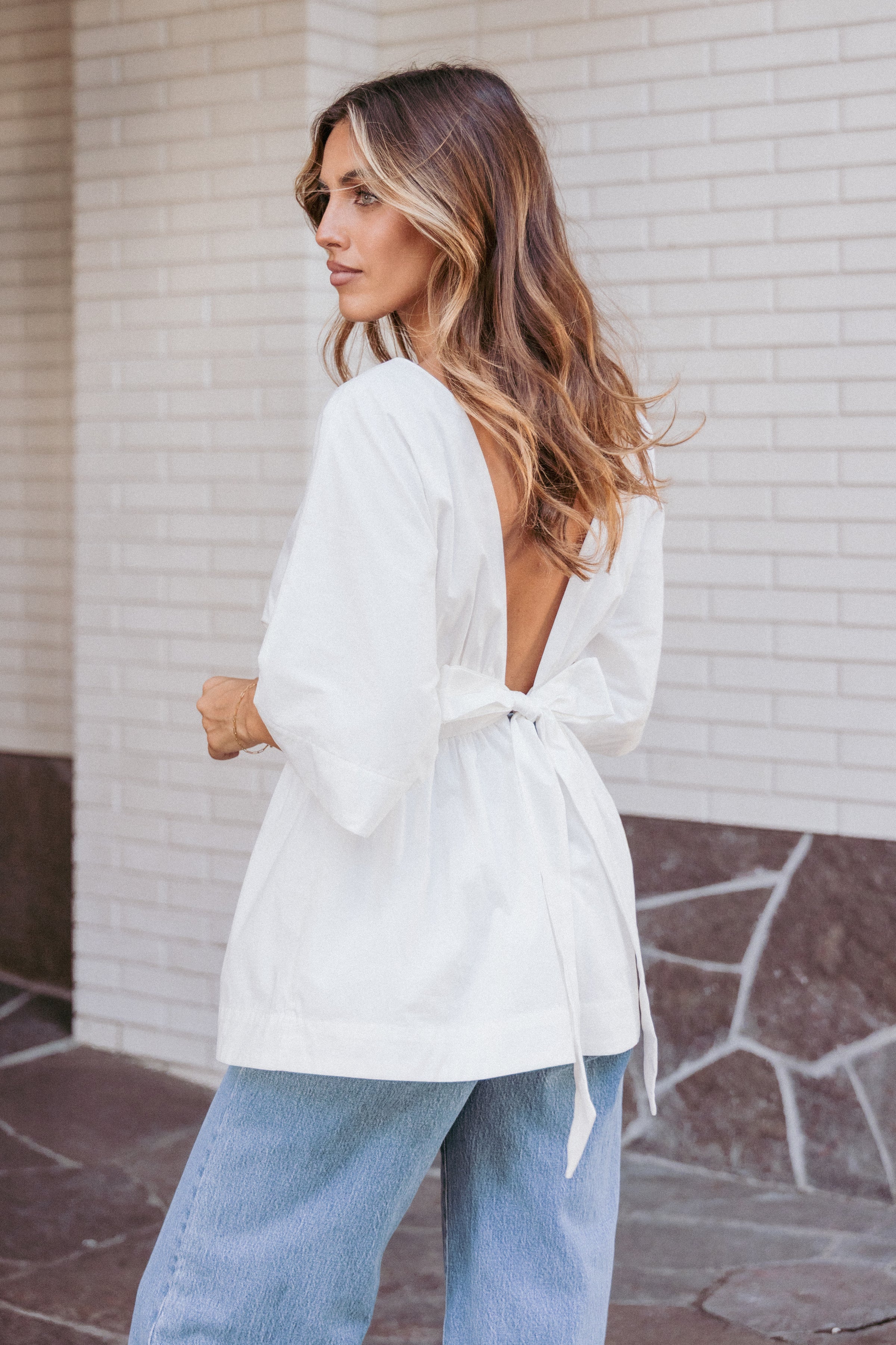 Camila Open Back Top - White