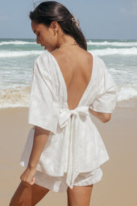 Camila Open Back Top - White Embroidery