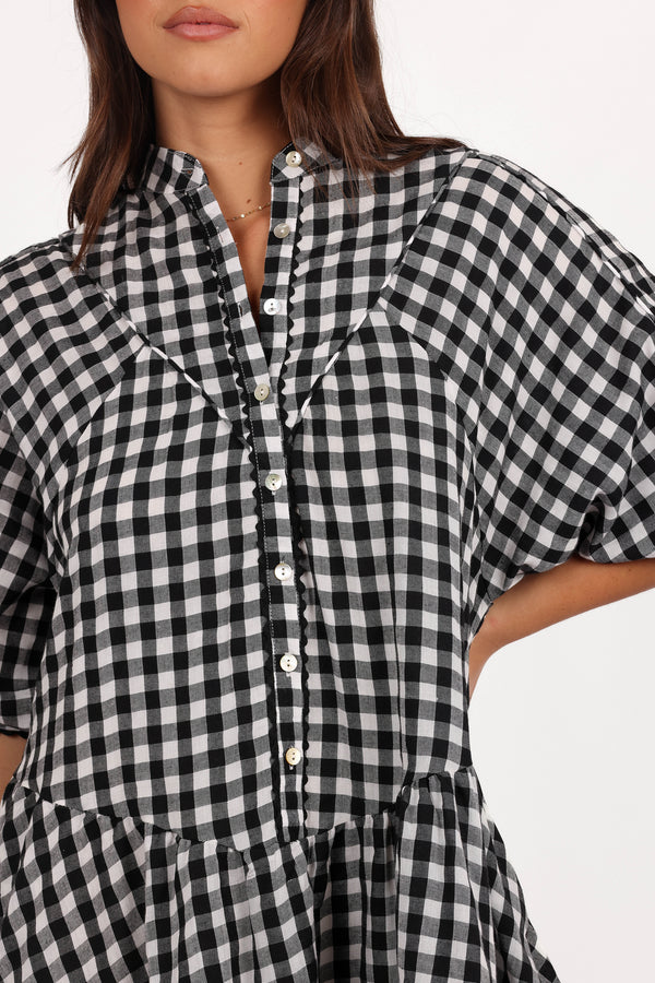 Carolina Mini Dress - Black/White Gingham