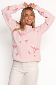 Carrington Bow Print Knit Sweater - Pink