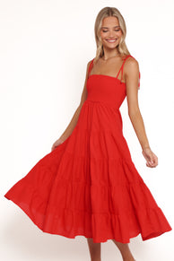 Carrol Shirred Bodice Maxi Dress - Red