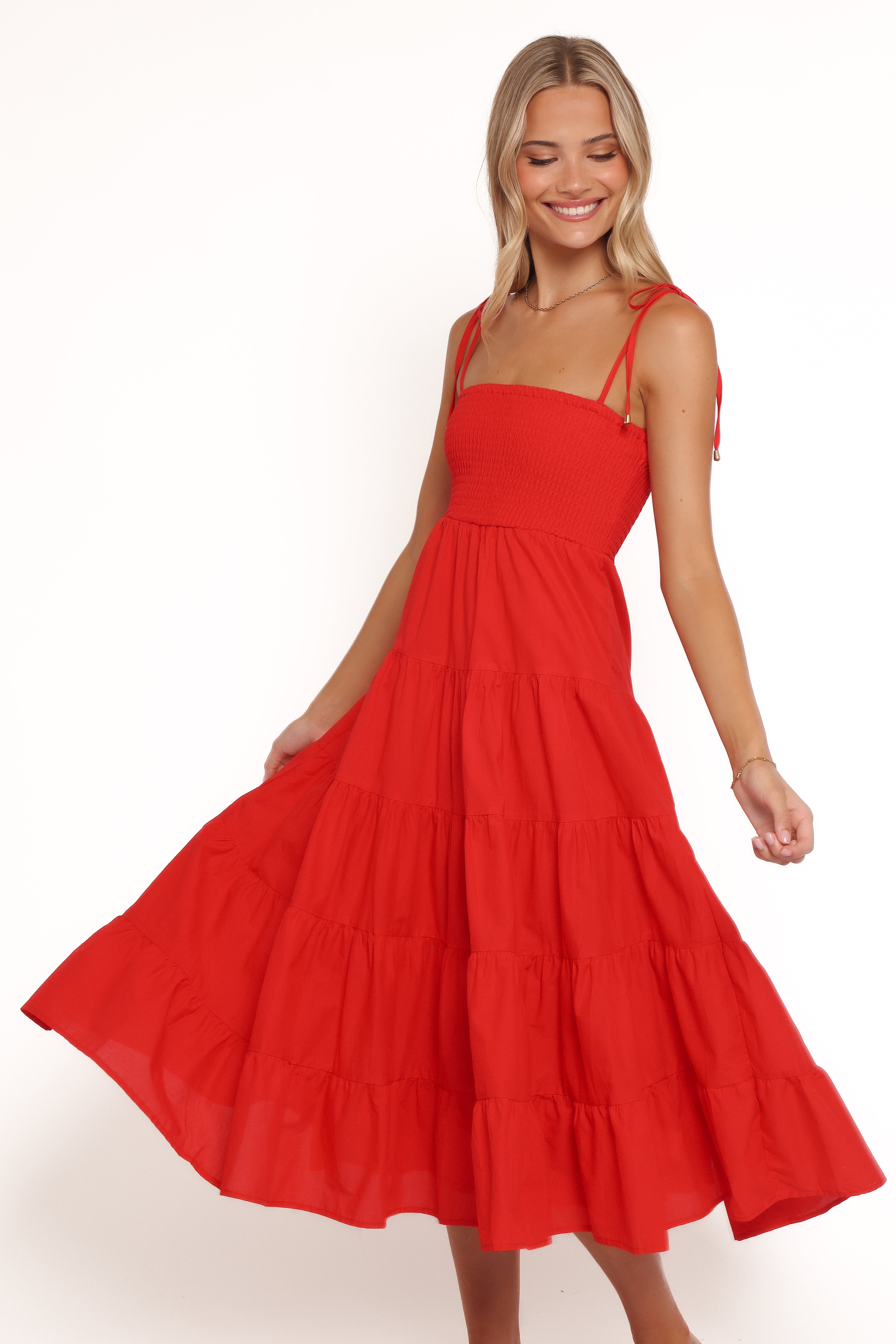 Carrol Shirred Bodice Maxi Dress - Red