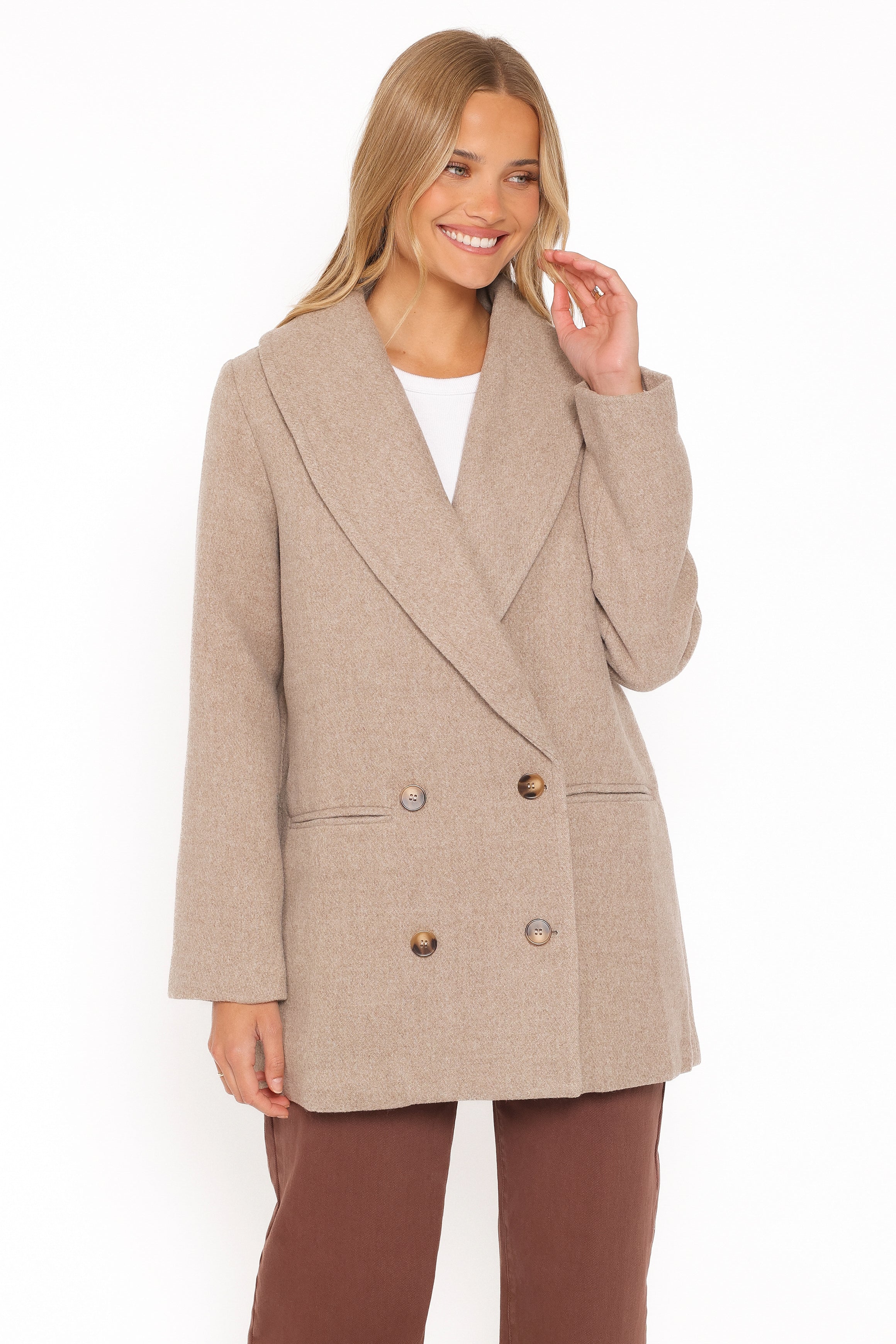 Cartia Shawl Collar Car Coat - Taupe