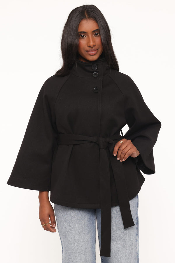 Caspian Funnel Neck Car Coat - Black