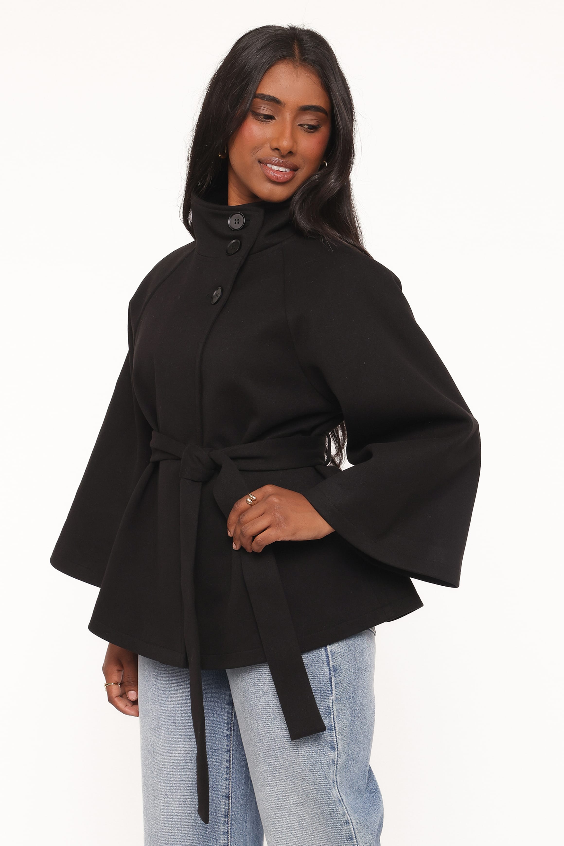 Caspian Funnel Neck Car Coat - Black
