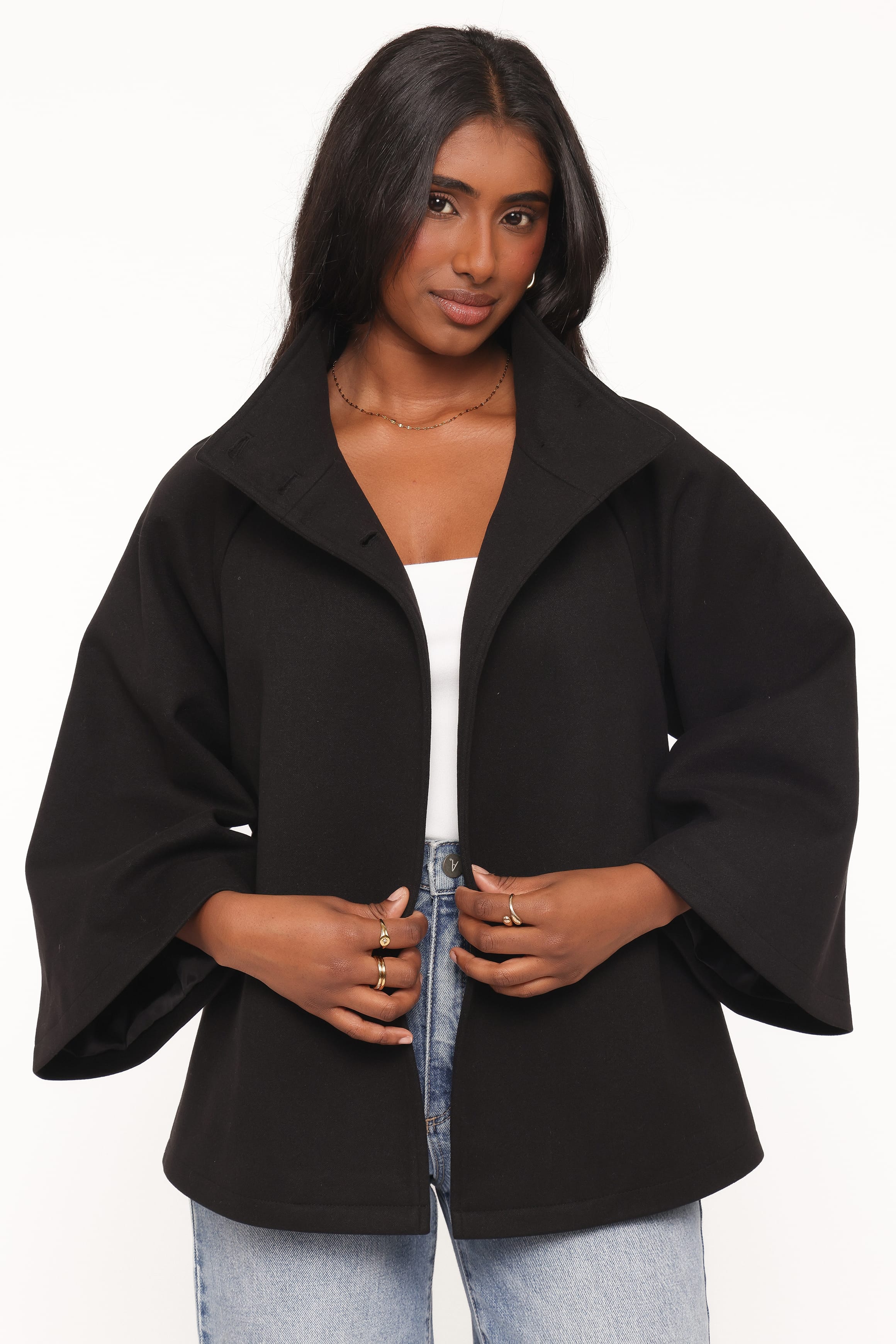 Caspian Funnel Neck Car Coat - Black