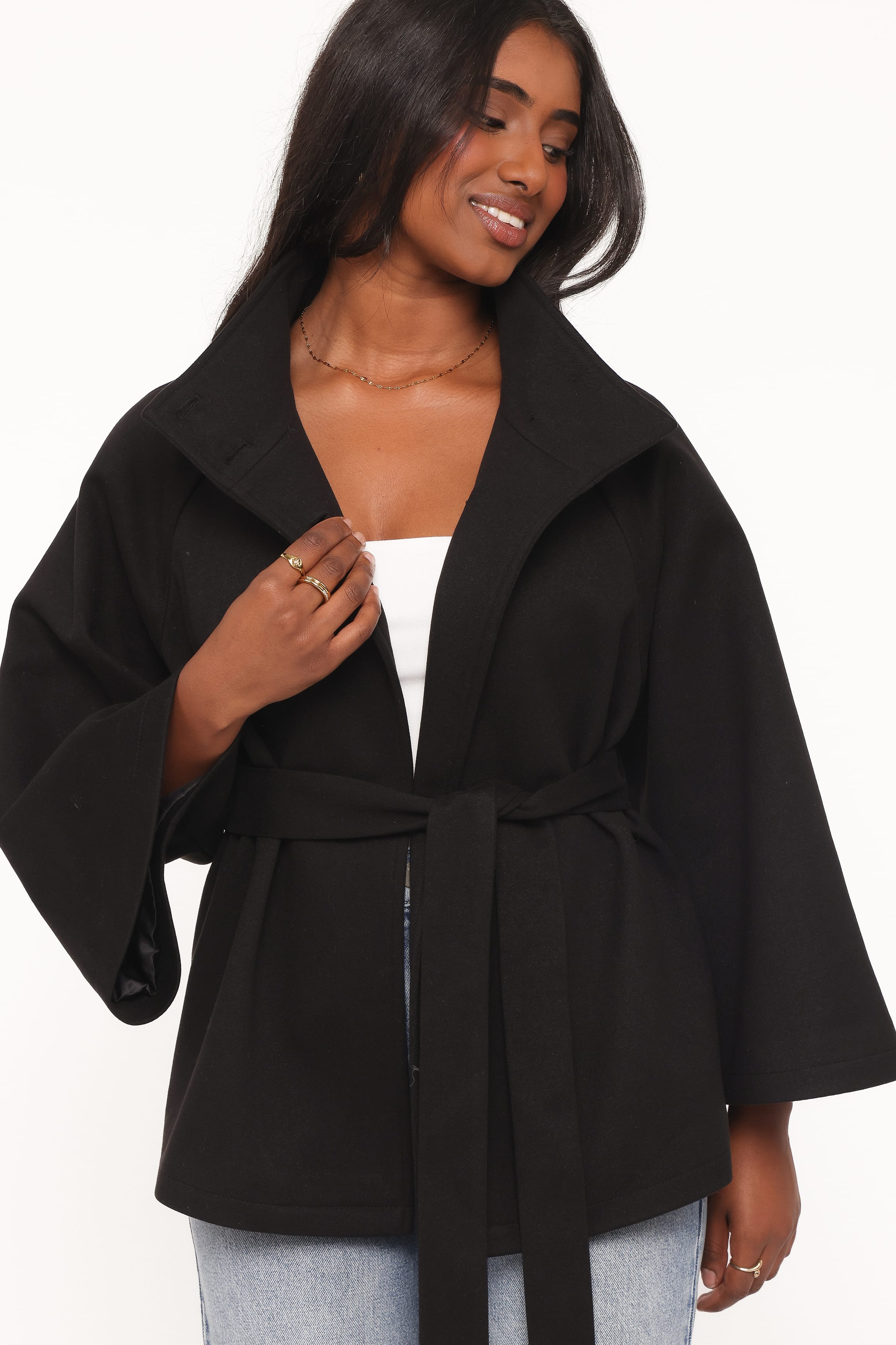 Caspian Funnel Neck Car Coat - Black