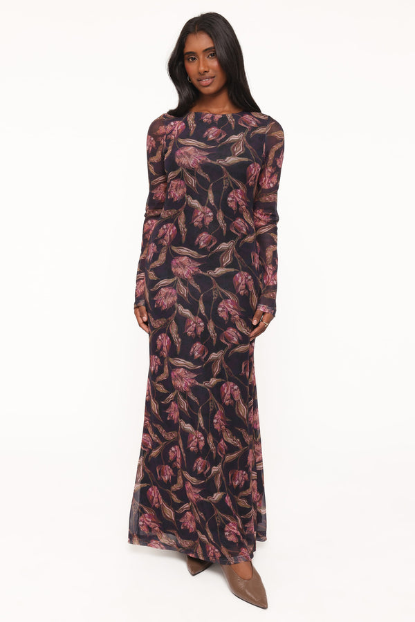 Cassidy Long Sleeve Maxi Dress - Dark Plum Floral