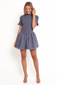Celine Mini Dress - Navy Plaid