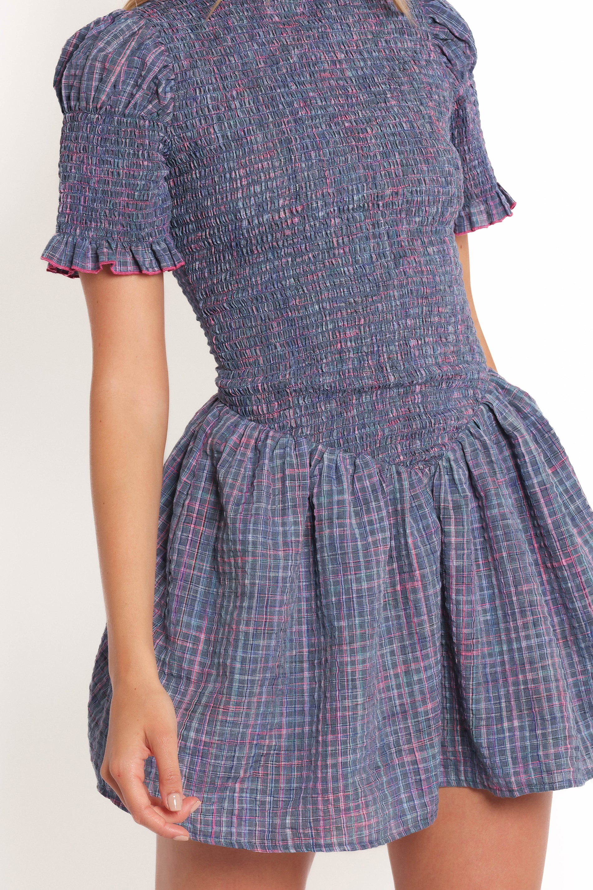 Celine Mini Dress - Navy Plaid