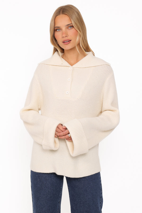 Chadley Quarter Button Sweater - Cream
