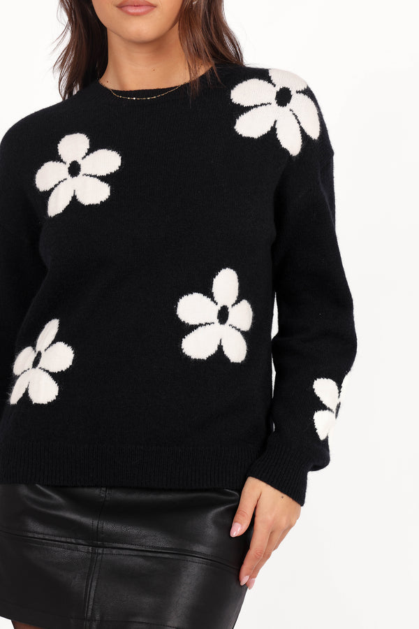 Charlie Flower Knit Sweater - Black