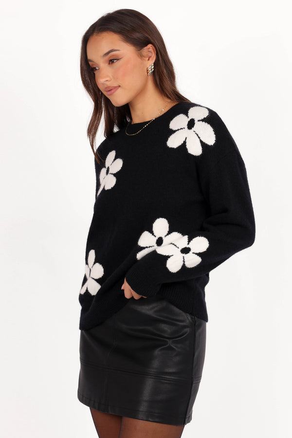 Charlie Flower Knit Sweater - Black