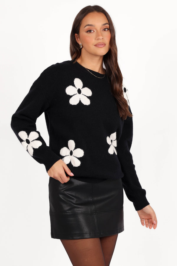 Charlie Flower Knit Sweater - Black