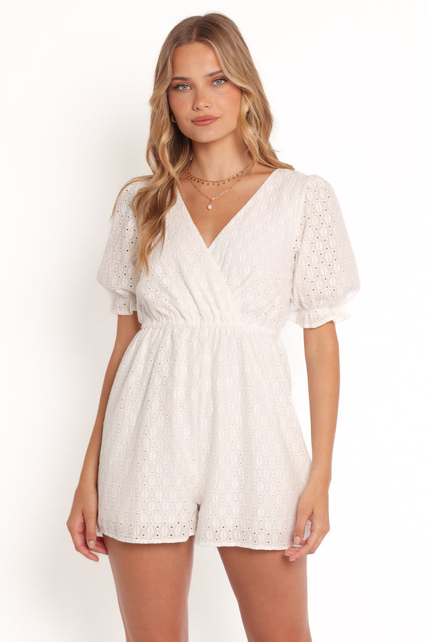 Charlsie Puff Sleeve Playsuit - White