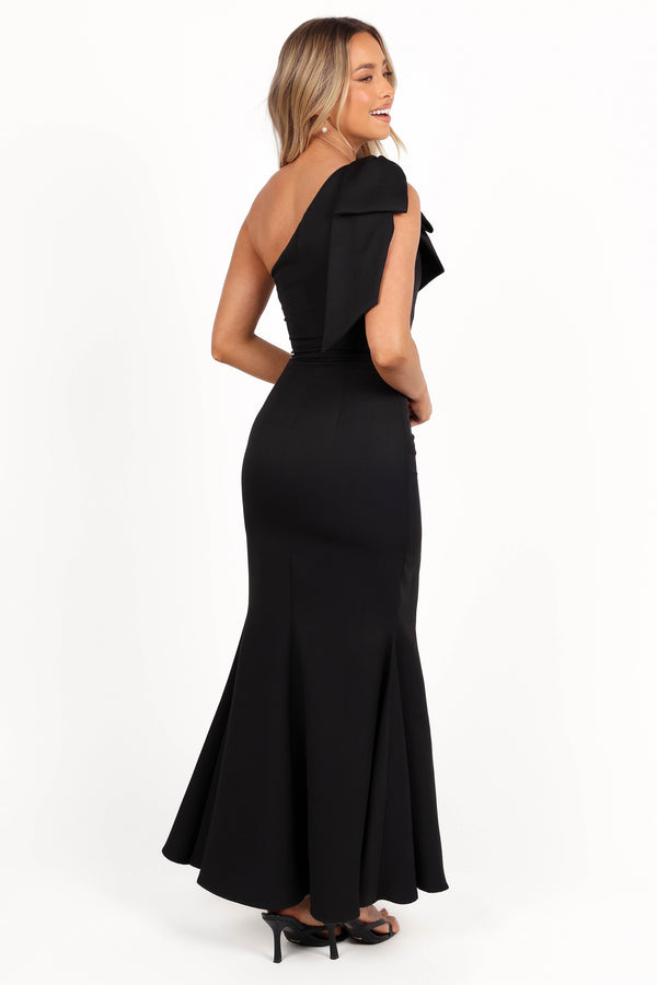 Charmed One Shoulder Midi Dress - Black