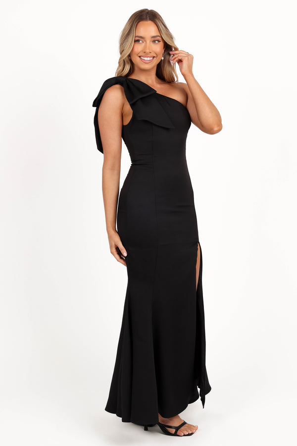 Charmed One Shoulder Midi Dress - Black