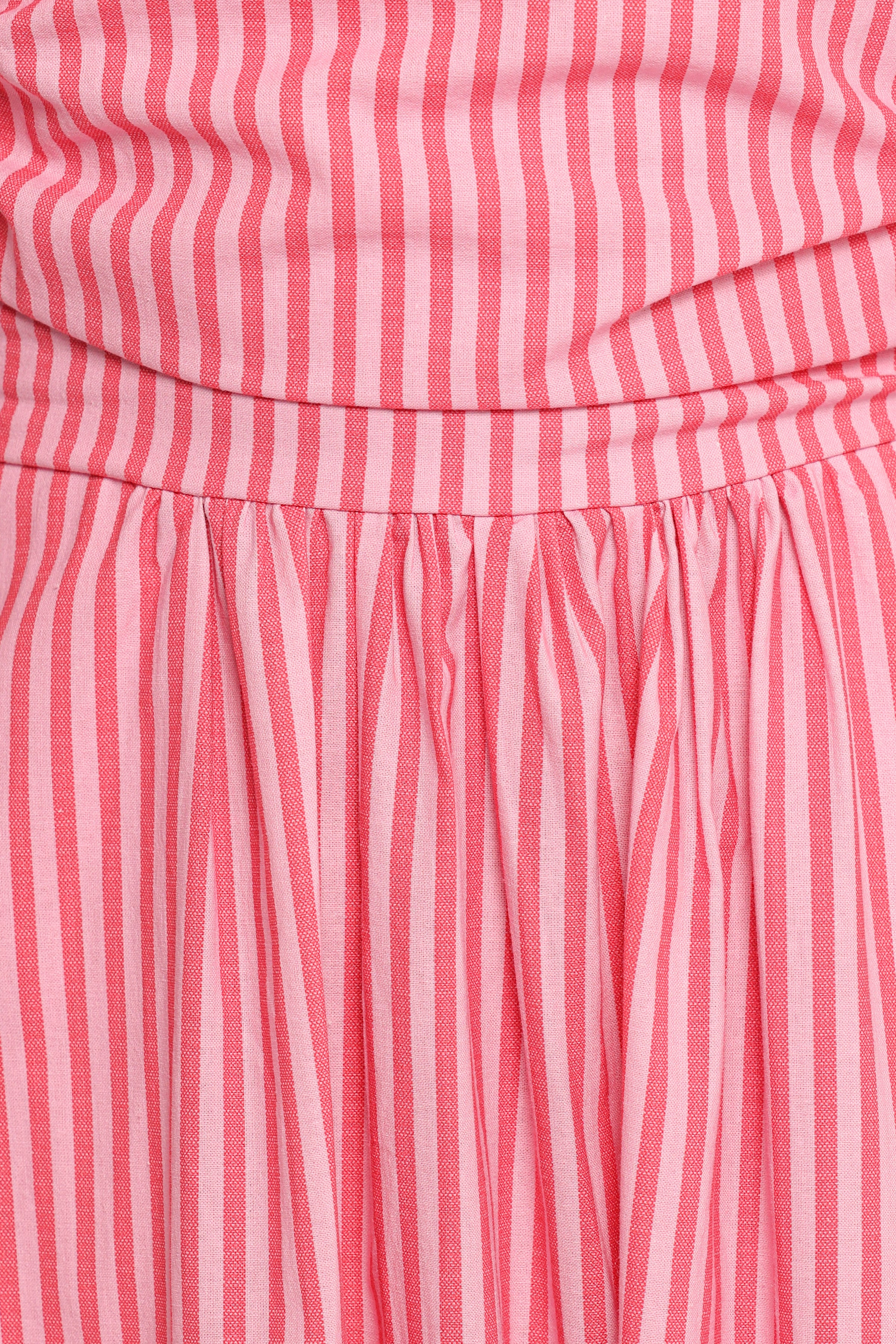 Chlo Puff Sleeve Midi Dress - Red Stripe