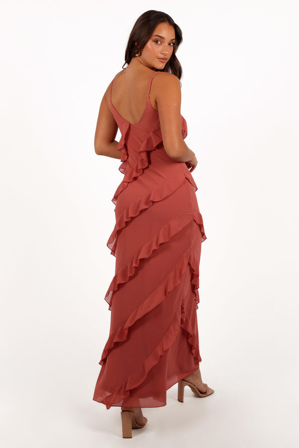 Ciao Ruffles Maxi Dress - Rosewood