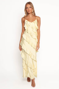 Ciao Ruffles Maxi Satin Dress - Pale Yellow