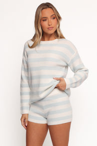 Ciaran Knitted Short Set - Cream Blue