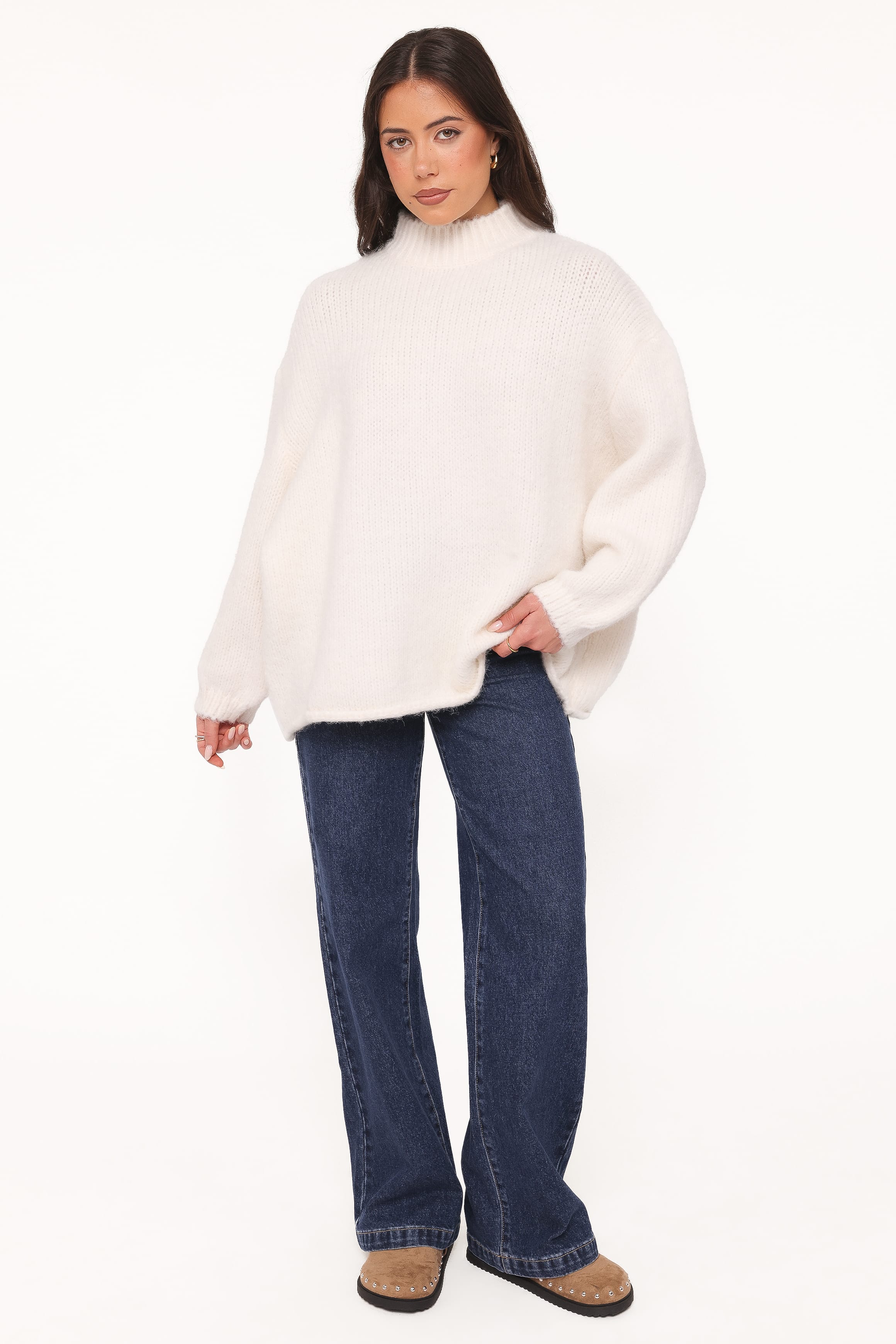 Cinzia Mockneck Knit Sweater - Cream