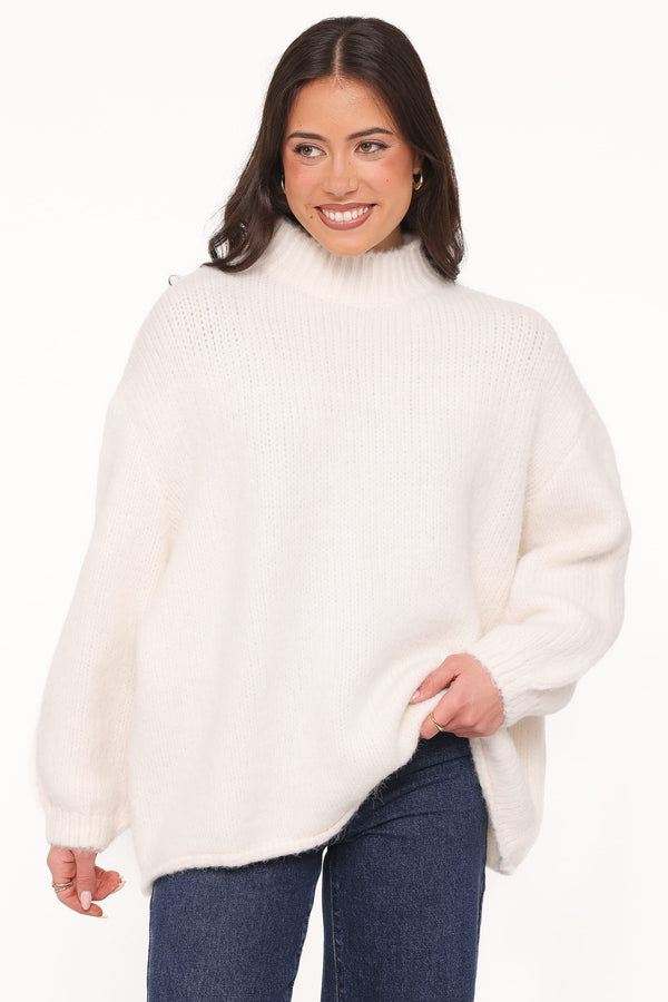 Cinzia Mockneck Knit Sweater - Cream