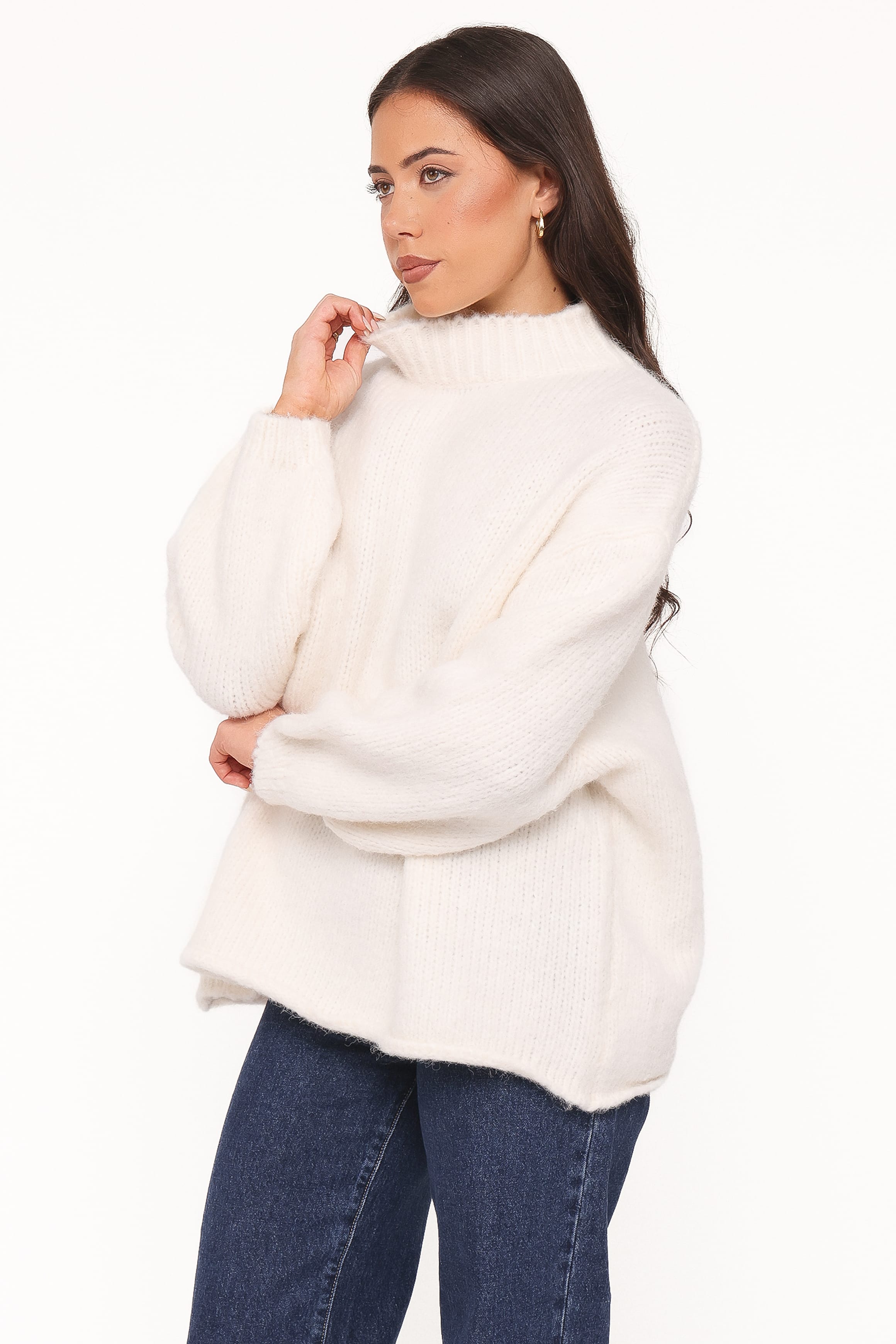 Cinzia Mockneck Knit Sweater - Cream
