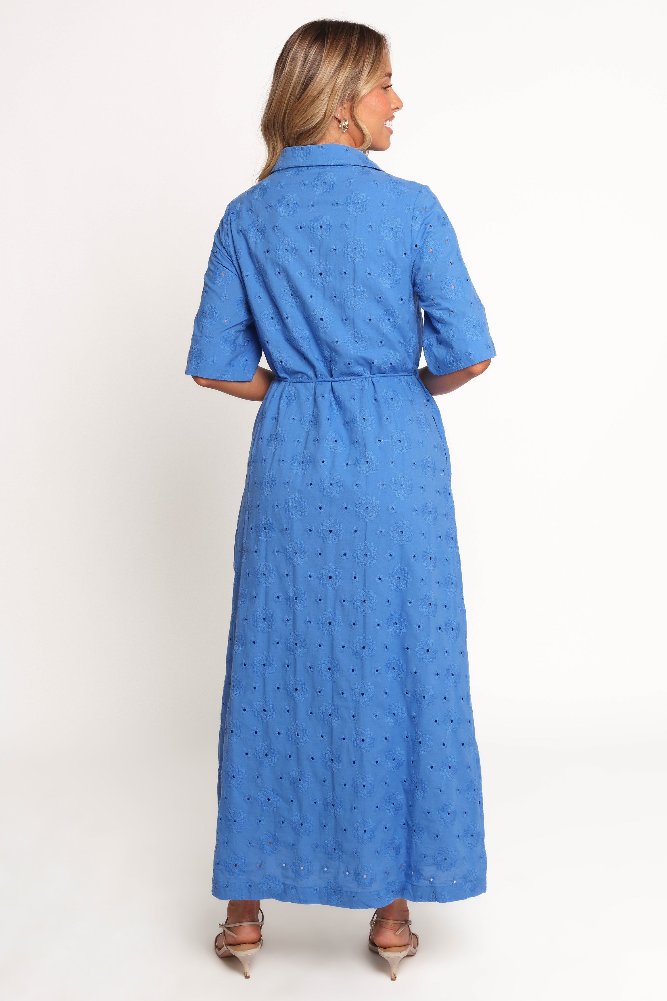 Cooper Embroidered Button Through Midi Dress - Cobalt
