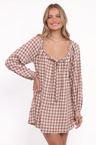 Costa Mini Dress - Tan Gingham