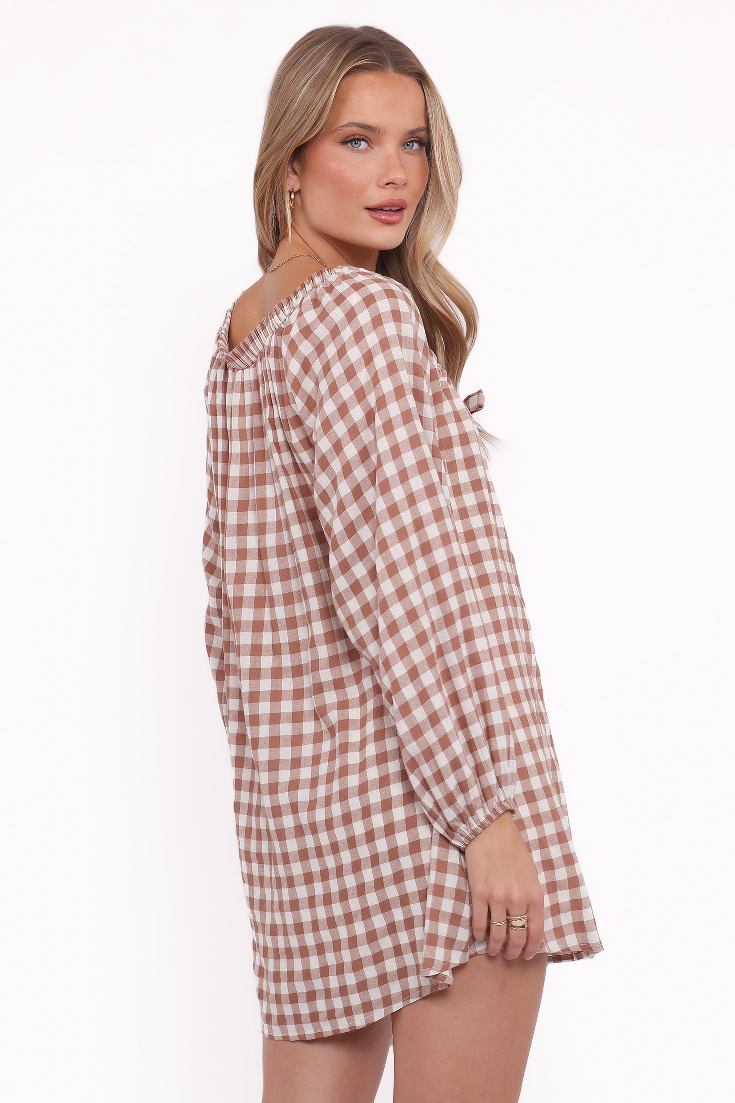 Costa Mini Dress - Tan Gingham