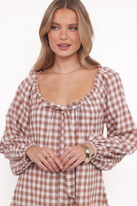 Costa Mini Dress - Tan Gingham