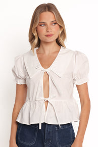 Cypressa Tie Front Top - White