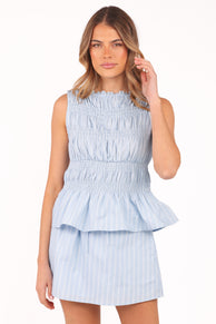 Daisy Skirt Set - Blue White Stripe