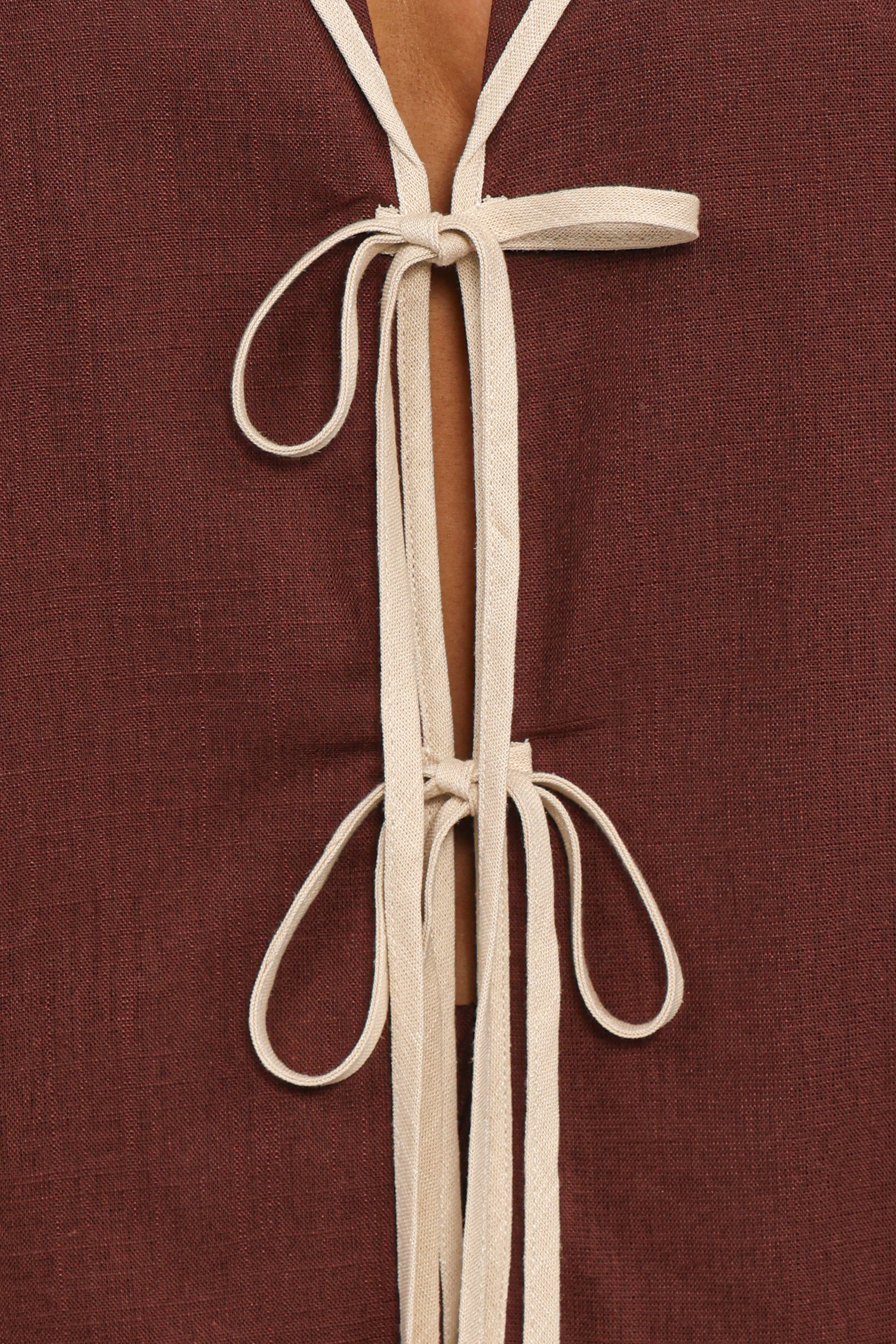 Dalton Tie Top - Brown Cream
