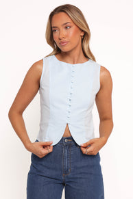 Daniella Linen Vest - Light Blue